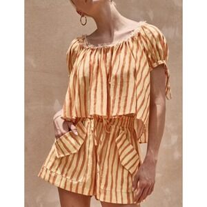 Verge Girl VRG Harry Smocked Top Boho Orange Stripe Colorful Size 10 Hippie